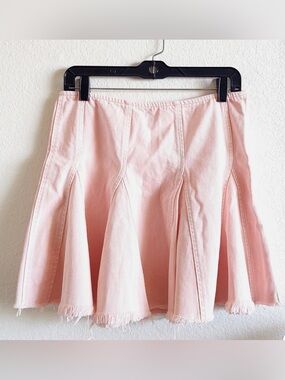 Free People Blush Pink Denim Panelled Skater Skirt